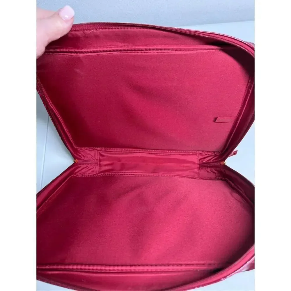 Rare Vintage Estee Lauder Burgundy Faux Leather Make Up Case/Bag 13” x 10
